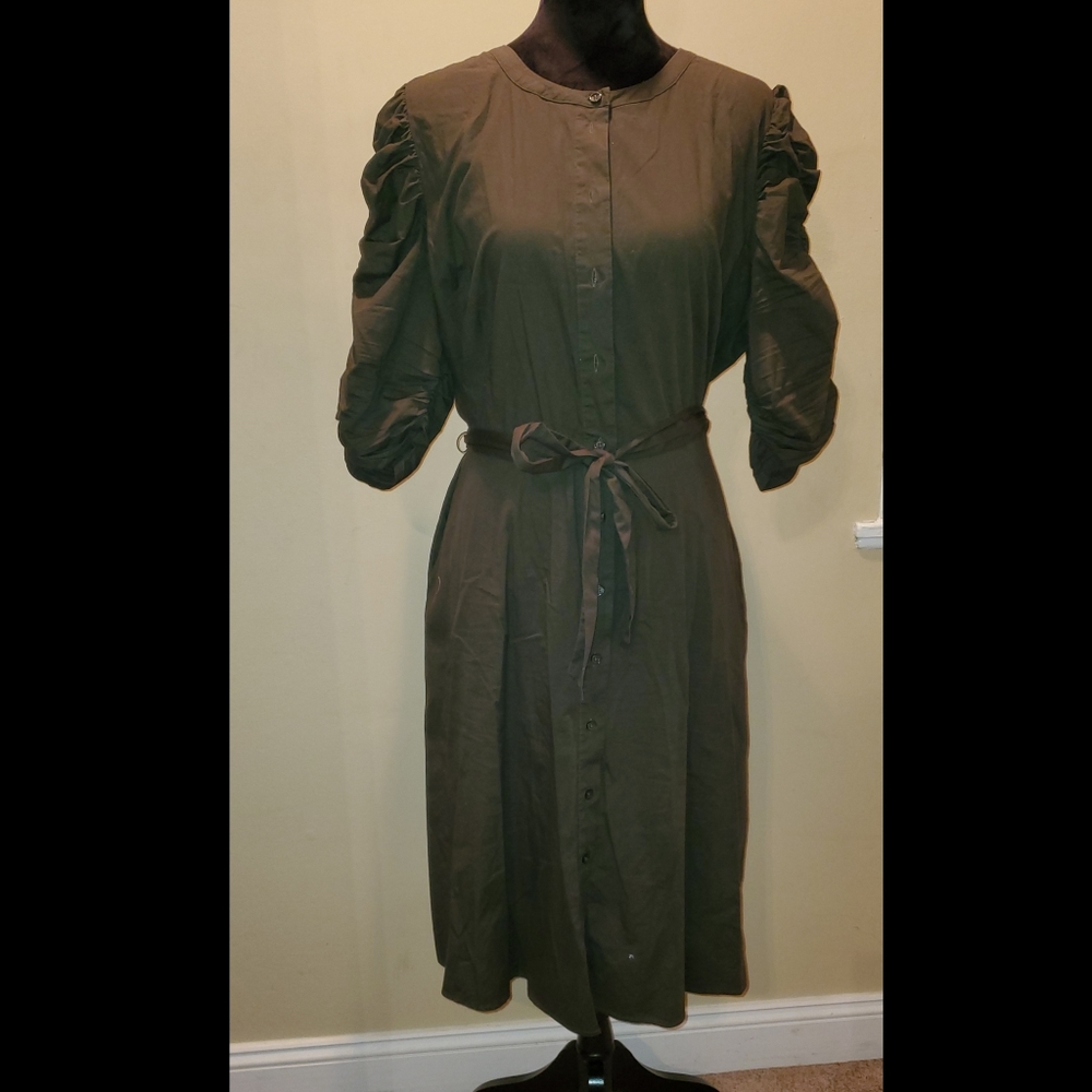 Olive Green Belted button down dress